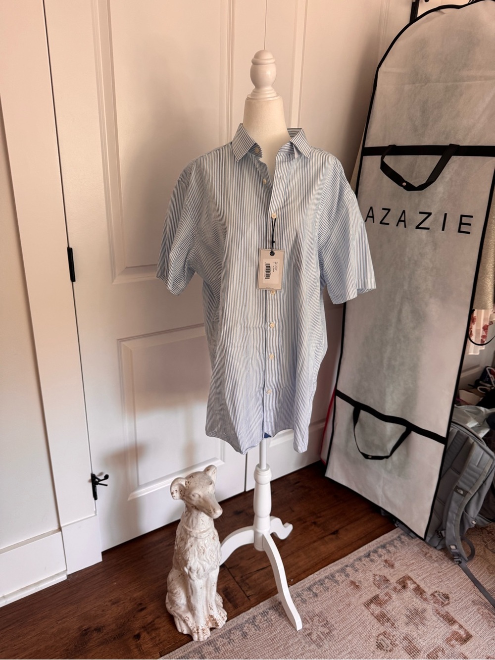UNTUCKit Men's Blue & White Pinstripe Button-Down Shirt